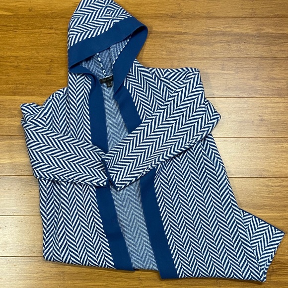 Ann Taylor Blue and White Chevron Thick Long Knit Hoodie size Medium - Picture 3 of 10